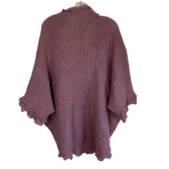 Anthropologie Moth Sz XS Rocia Ruffled Coccon Cardigan Waffle Knit Mauve Boho - Picture 4 of 16